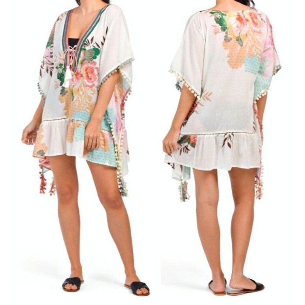 Z&L Made With Love One Size Bohemian Beach Wear Cotton Floral Gauze Swim Cover